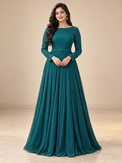 ডেমো সমুদ্রনীল টিল গাউন — সামনের দৃশ্য