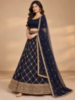 ডেমো নিশীথ নেভি লেহেঙ্গা — তিন-চতুর্থাংশ দৃশ্য