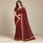 ডেমো রক্তিমা মেরুন বর্ডার শাড়ি — সামনের দৃশ্য