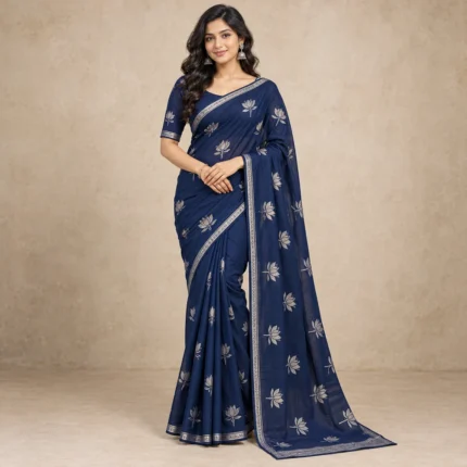 ডেমো নীলাঞ্জনা নীল পদ্ম শাড়ি — সামনের দৃশ্য