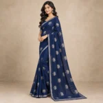 ডেমো নীলাঞ্জনা নীল পদ্ম শাড়ি — তিন-চতুর্থাংশ দৃশ্য