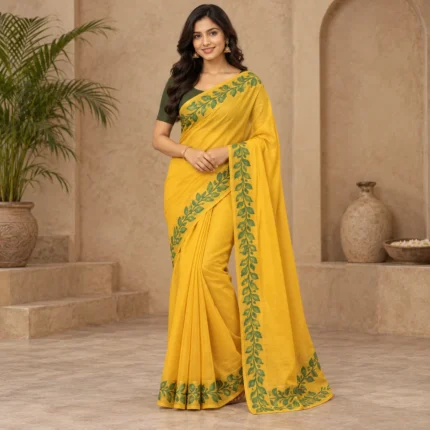 ডেমো বসন্তী হলুদ লতা শাড়ি — সামনের দৃশ্য