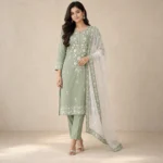 ডেমো স্নিগ্ধা সেজ সবুজ থ্রি পিস — সামনের দৃশ্য